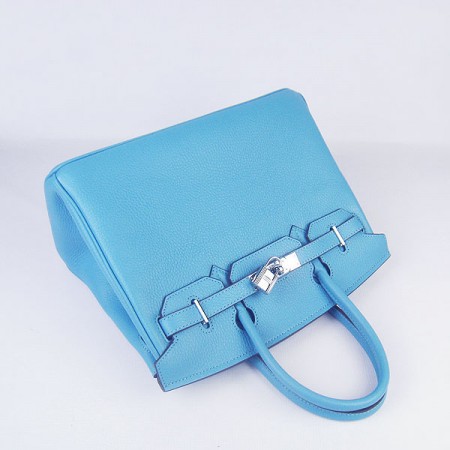 Hermes Birkin 30Cm Togo Leather Handbags Light Blue Silver